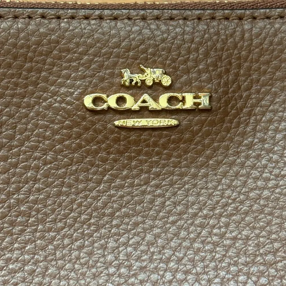 Coach Double Corner Zip Wristlet in Dark Brown Pebble Leather